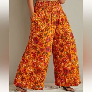 Anthropologie - Ruched Waist Gauzy Wide Leg Palazzo Pants - 2X